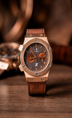 ⌚ HUBLOT – Classic Rose Gold Chronograph – Brown Leather Strap